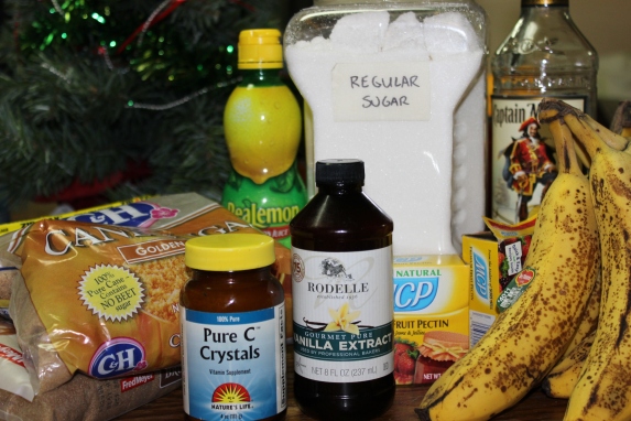 Stuff to make bananas foster jam--one of my new favorites!